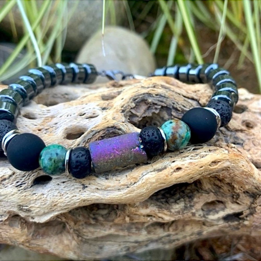 Titanium Solar Druzy Turquoise & Hematite Bracelet